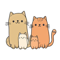 Four Cats with Their Family Vector