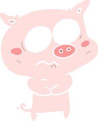 flat color style cartoon nervous pig