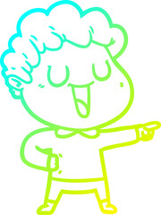 cold gradient line drawing laughing cartoon man pointing