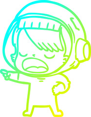 cold gradient line drawing cartoon talking astronaut