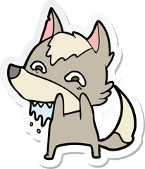 sticker of a cartoon hungry wolf