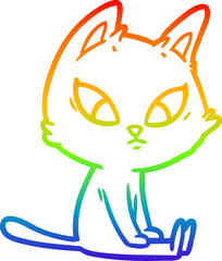 rainbow gradient line drawing confused cartoon cat