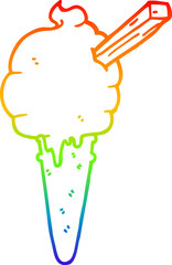 rainbow gradient line drawing cartoon ice cream