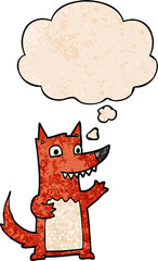 cartoon wolf and thought bubble in grunge texture pattern style