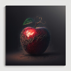 Infected Red Apple with light gleaming down. Generative AI