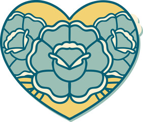 tattoo style sticker of a heart and flowers