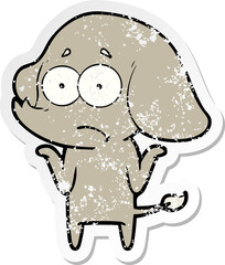 distressed sticker of a cartoon unsure elephant