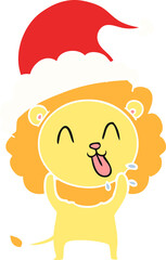 Obraz na płótnie Canvas happy flat color illustration of a lion wearing santa hat