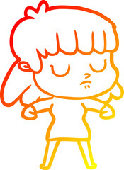 warm gradient line drawing cartoon indifferent woman