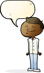 cartoon smiling man with speech bubble