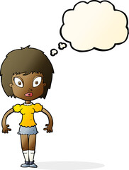 cartoon pretty girl with thought bubble