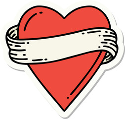 tattoo style sticker of a heart and banner