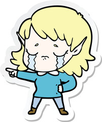 sticker of a cartoon crying elf girl