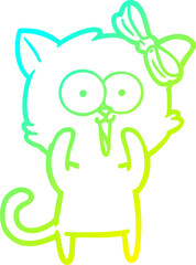cold gradient line drawing cartoon cat