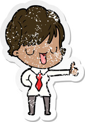 distressed sticker of a cartoon woman talking