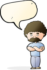 cartoon dad with folded arms with speech bubble