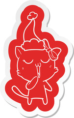 cartoon  sticker of a cat wearing santa hat