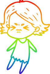 rainbow gradient line drawing cartoon angry woman