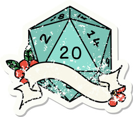 natural twenty D20 dice roll grunge sticker