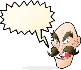 cartoon evil old man face with speech bubble