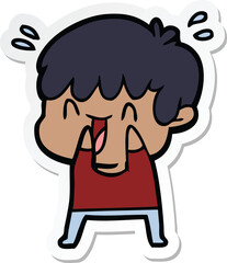 sticker of a cartoon laughing boy