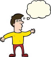 cartoon worried man with thought bubble