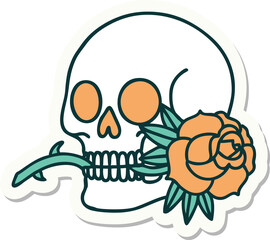tattoo style sticker of a skull and rose
