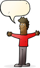 cartoon happy man with speech bubble