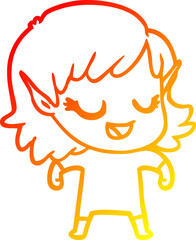 warm gradient line drawing happy cartoon elf girl