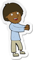 sticker of a cartoon happy man showing