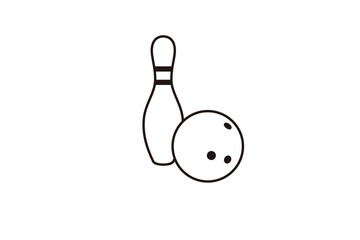 Bowling ball and pins icon isolated on white background. line art style vector design.