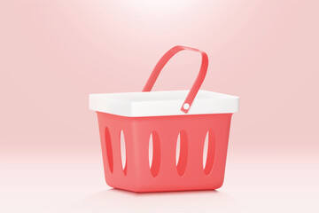 3D Vector red shopping cart, Realistic 3D Style vector shopping cart.