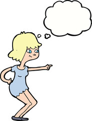 cartoon girl pointing with thought bubble