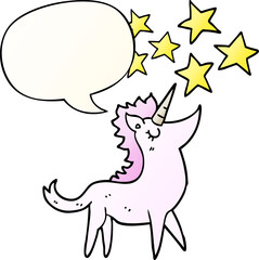 cartoon unicorn and speech bubble in smooth gradient style