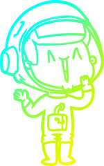 cold gradient line drawing laughing cartoon astronaut