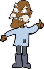 cartoon angry old man in patched clothing