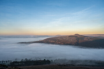 Bamford Edge sunrise cloud inversion in the Peak District National Park, UK.