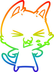 rainbow gradient line drawing cartoon cat hissing