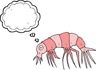 cartoon shrimp with thought bubble