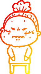 warm gradient line drawing cartoon annoyed old lady