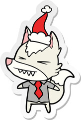 angry wolf boss sticker cartoon of a wearing santa hat