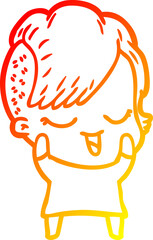 Fototapeta premium warm gradient line drawing happy cartoon girl