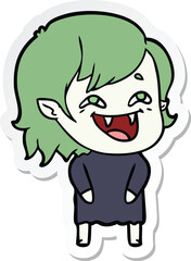 sticker of a cartoon laughing vampire girl
