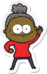 sticker of a cartoon happy old woman
