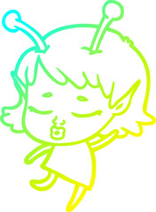 cold gradient line drawing cute alien girl cartoon
