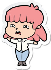 sticker of a cartoon worried woman