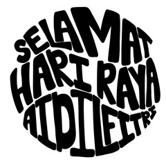 Selamat Hari Raya Aidilfitri Round Style Doodle Text Eid Fitri