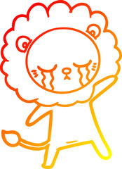 warm gradient line drawing crying cartoon lion
