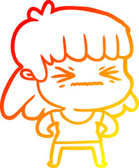 warm gradient line drawing cartoon angry girl
