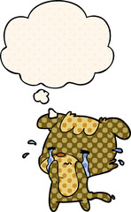 cartoon sad dog and thought bubble in comic book style